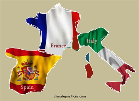 Flag map, Spain, France, Italy | ClimatePositions