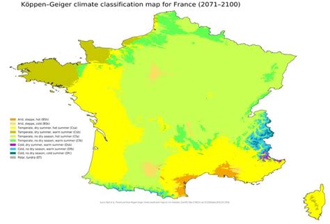 Köppen–Geiger climate classification map for France, 2017-2100 | Map, Climates, Geography