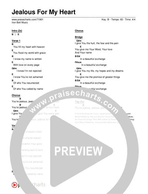 Jealous For My Heart Chords PDF (Iron Bell Music) - PraiseCharts