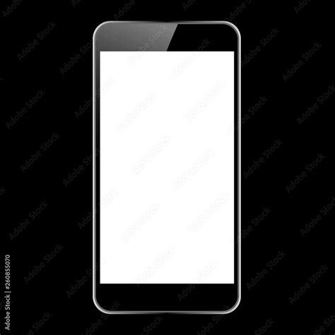 Black smartphone with glare and blank screen on black background. The layout of the phone with a ...