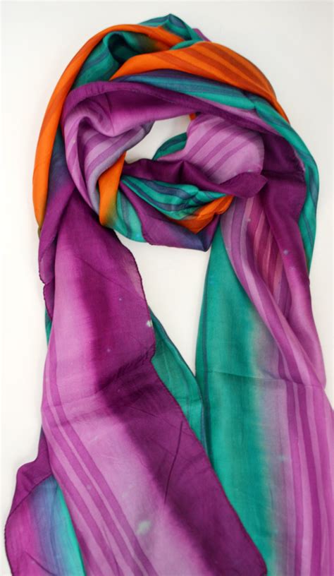 Silk Scarf,striped Silk Wrap,100% Silk,modern Scarf,head Scarf,tie Dye Scarf,unique Beautiful ...