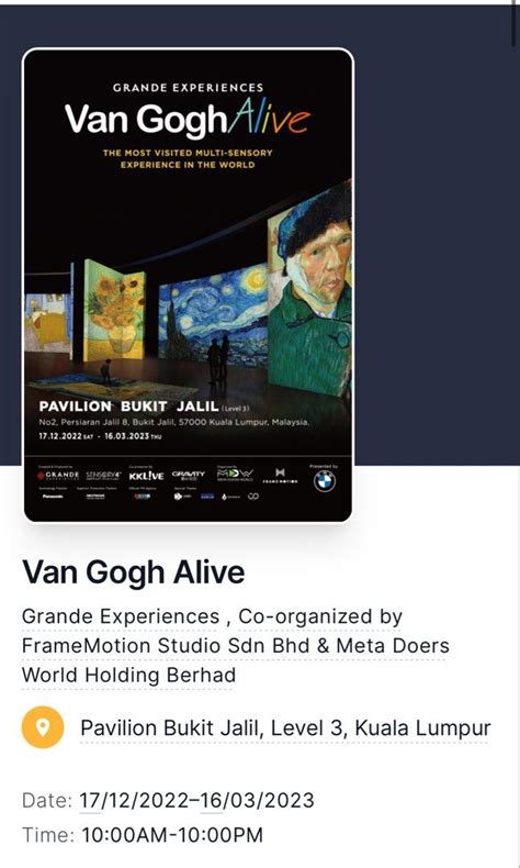 Van Gogh Exhibition Ticket, Tickets & Vouchers, Event Tickets on Carousell