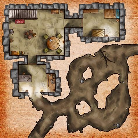 Battlemap of a basement connected with a tunnels complex Roll20 : dndmaps