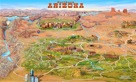 Large detailed tourist attractions panoramic map of Northern Arizona ...