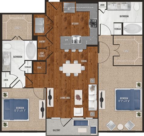 B7 - Two Bedroom Floor Plan for Alexan 5151