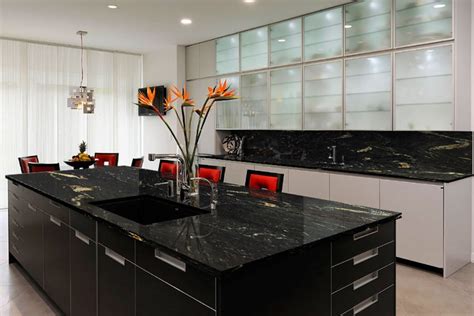 White Cabinets Modern Kitchen Black Granite Countertops - Our 58 ...