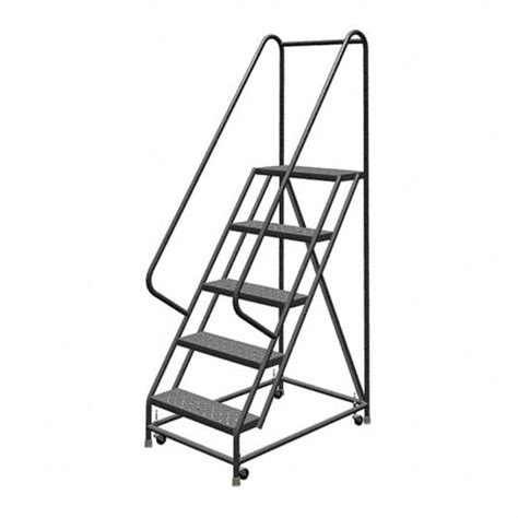 LOUISVILLE 5-Step Rolling Ladder, Perforated Step Tread, 86 in Overall Height, 450 lb Load ...