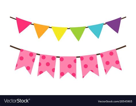 Colorful birthday flags decoration for party vector decorative elements isolated on white ...