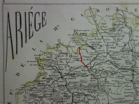 1851 Antique Map of Ariège Departement France Beautiful Old | Etsy