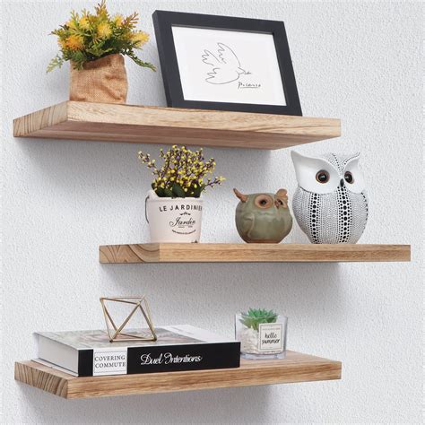 Buy Floating Shelves, 17 Inch Wall Shelf Set of 3, Rustic Wood Shelves ...