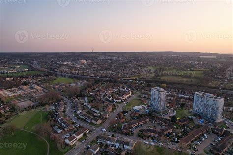 Gorgeous Aerial View of Luton City of England UK at Sunset Time, Colourful Clouds high angle ...