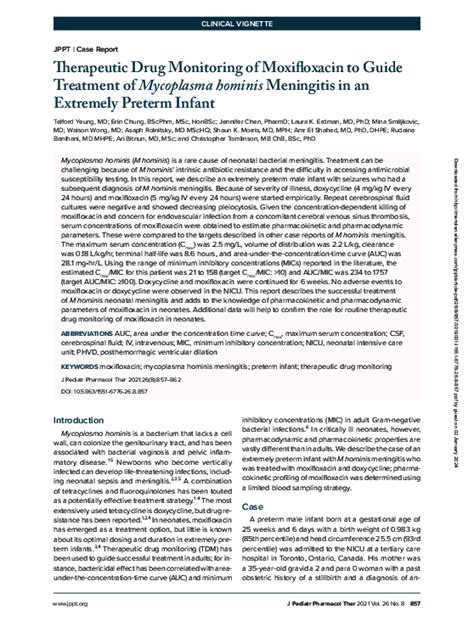 (PDF) Therapeutic Drug Monitoring of Moxifloxacin to Guide Treatment of Mycoplasma hominis ...