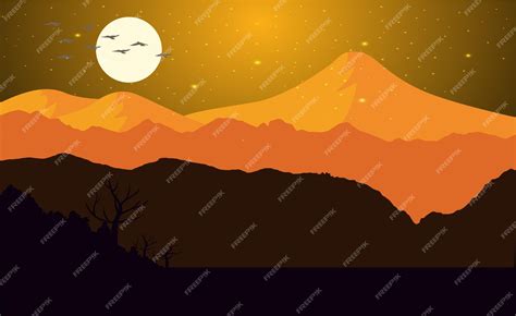 Premium Vector | Outdoor nature silhouette sunset scene