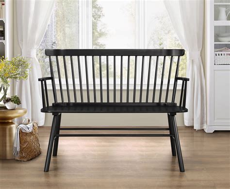 Crown Mark Jerimiah Back Support Bench, Black - Walmart.com | Wood entryway bench, Entryway ...