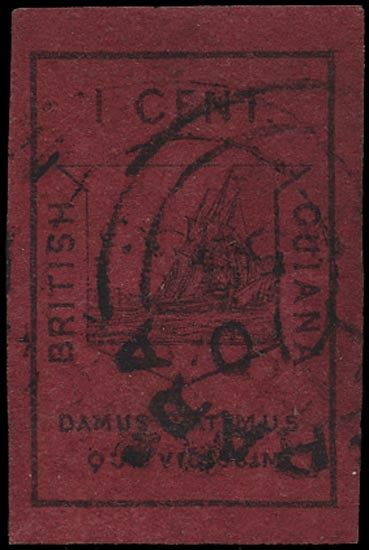 BRITISH GUIANA 1852 SG9 Used 1c black on magenta :: Stanley Gibbons