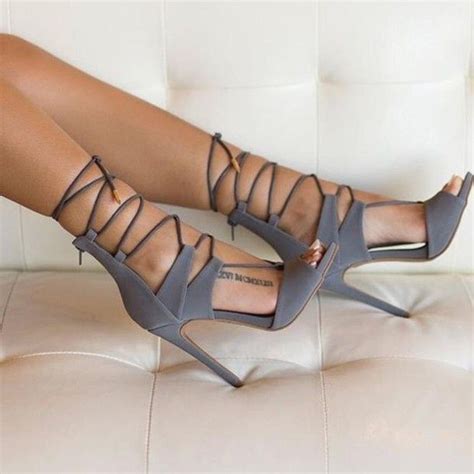 Shorts: grey heels shoes heels strappy heels tumblr fashion grey lace up gray strappy heels ...