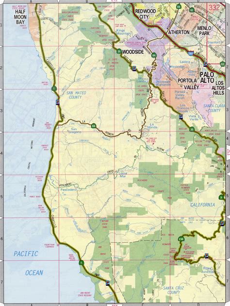 Map of Silicon Valley Region in California with towns and cities