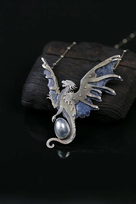 Dragon silver pendant jewelry with dragons fantasy necklace | Etsy ...