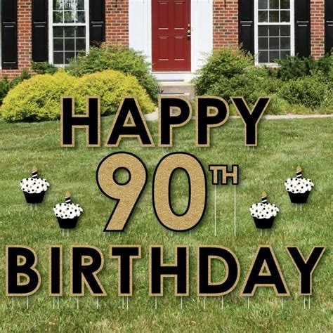 Adult 90th Birthday - Gold - Yard Sign Outdoor Lawn Decorations - Happy ...