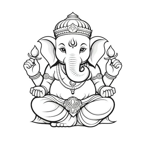 Black and White Ganesha Outlined Drawing for Kids' Coloring | Premium ...