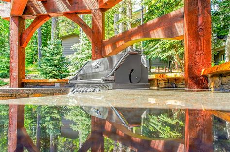 Timber Frame Pergola, BBQ, Live Edge & Granite Countertop - Traditional - Patio - Calgary - by ...