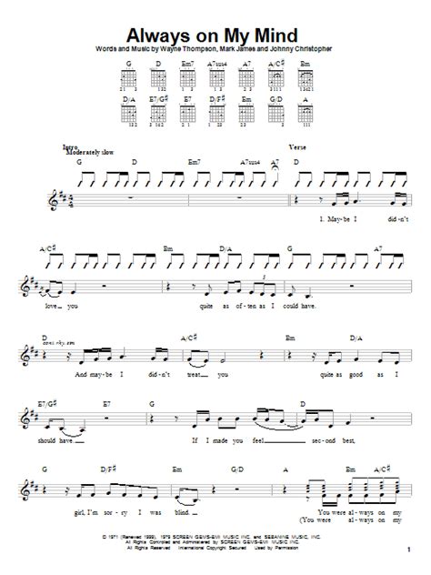 Willie Nelson "Always On My Mind" Sheet Music Notes | Download ...