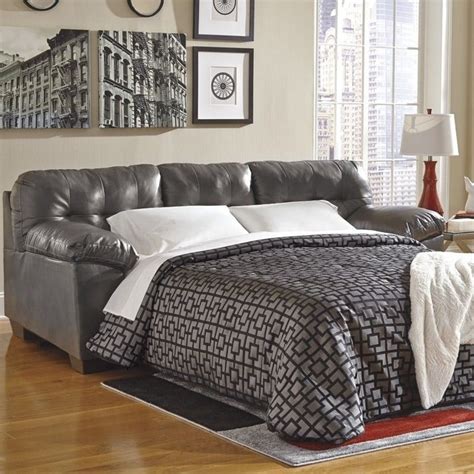 Ashley Furniture Alliston Leather Queen Sleeper Sofa in Gray - 2010239