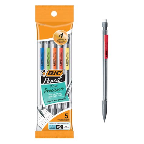 BIC Pencil Xtra Precision Mechanical Pencil, Clear Barrel, Fine Point (0.5 mm), 5-Count ...