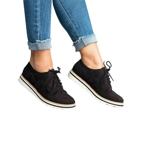 Lallc - Women's Oxfords Lace Up Flat Smart Work Sports Brogue Trainers ...