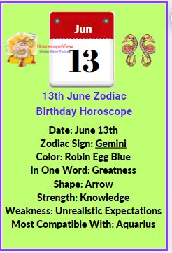 June 13 Zodiac Gemini Personality, Traits and Horoscope