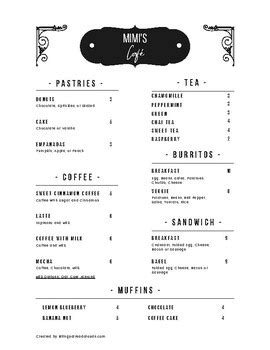 English and Spanish Cafe Menu - Functional Text by Bilingual Read Alouds