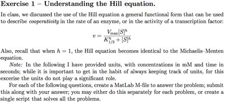 Solved v = = Exercise 1 – Understanding the Hill equation. | Chegg.com