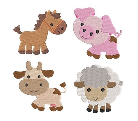 Mini Farm Animal Machine Embroidery Designs Fill Stitch - Etsy