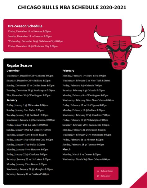 Printable Chicago Bulls schedule and TV schedule for 2020-21 NBA season - Printerfriend.ly