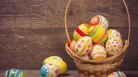 Download Wallpaper 1920x1080 Colorful eggs, basket, Happy Easter Full ...