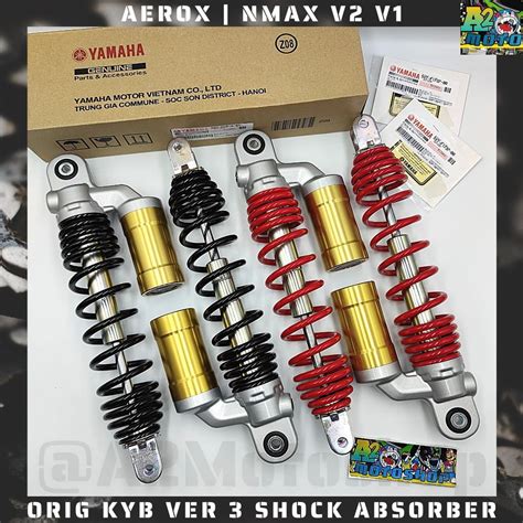 KYB v3 SHOCK NMAX V2 AEROX 305mm 350mm XMAX Rear Suspension Shock Absorber and Yamaha sticker ...