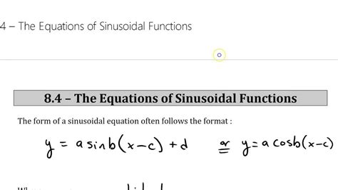 8 4 The Equations of Sinusoidal Functions 1 - YouTube