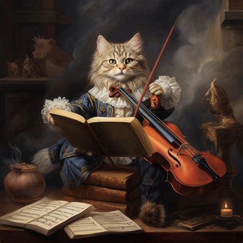 Premium AI Image | a painting of a cat playing a violin and a book titled " the violin