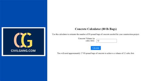 Concrete Calculator 80 Lb Bag - CivilGang