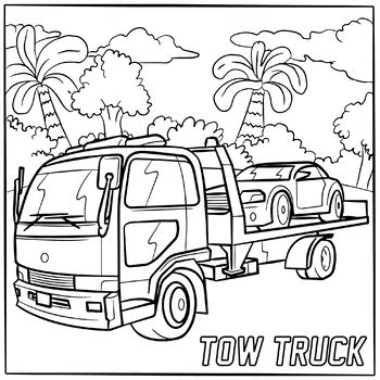 Tow Truck Heavy Transportation / Vehicle Coloring Page / Book by SCWorkspace