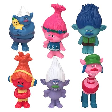 6pcs/set 2017 DREAMWORKS Movie Trolls 8cm Poppy Branch Biggie PVC ...