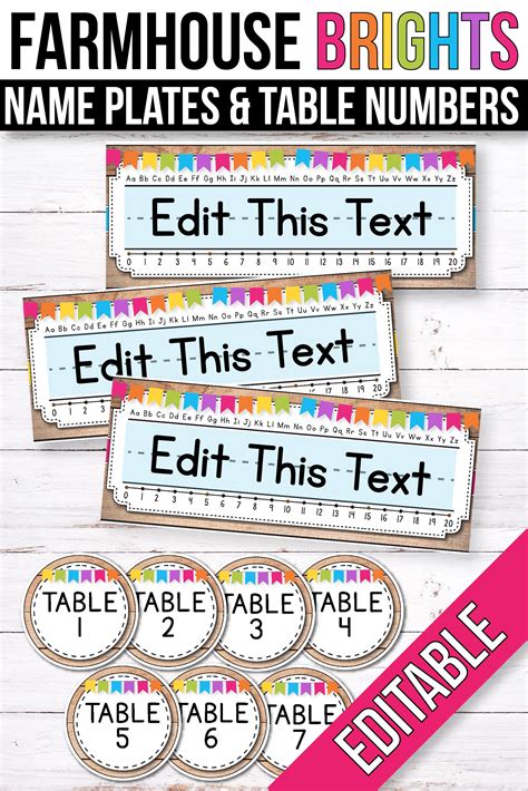 FREE EDITABLE Table Signs and Editable Name Tags Farmhouse Classroom ...