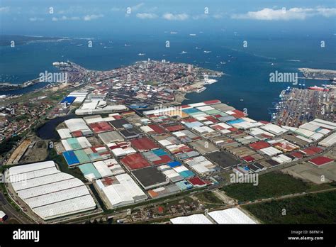 aerial above Colon Free Trade Zone Panama Cristobal Port Atlantic ...