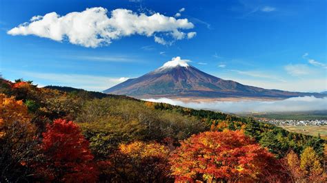 Japan, Mount Fuji, sky blue, clouds, nature, landscape, mountains ...