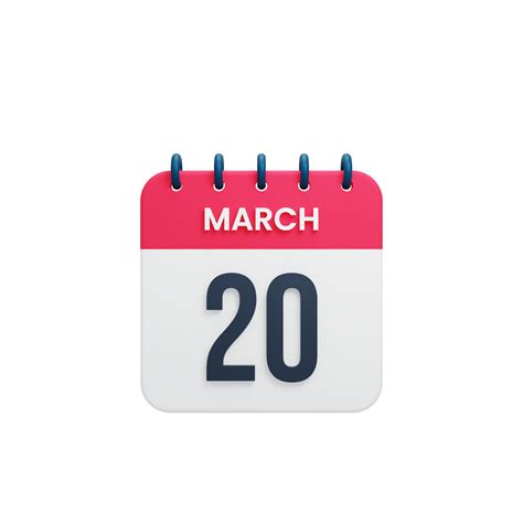 March Realistic Calendar Icon 3D Illustration Date March 20 17257461 PNG