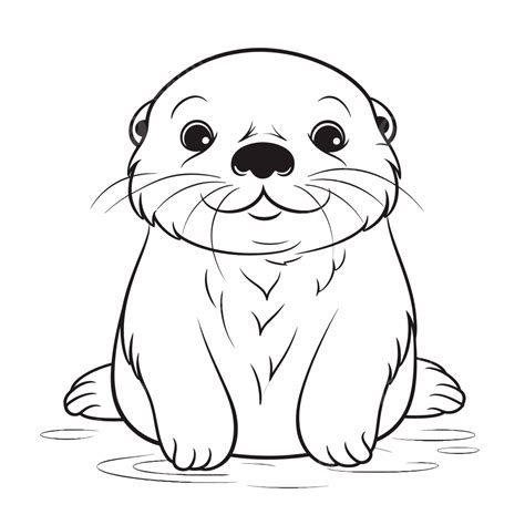 Cute Baby Otter For Coloring Sheets Outline Sketch Drawing Vector Sea ...