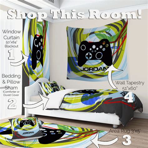 Gamer Room Decor, Video Game Art, Boys Bedroom, Window Curtains, Pillow Sham, Bedding Set, Area ...