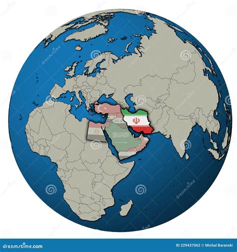 Map of Iran Territory Located in Middle East Region with Country Flags Over Globe Map Stock ...