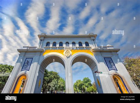 The landmark monument of Arches of Guadalajara (Los Arcos) located in ...