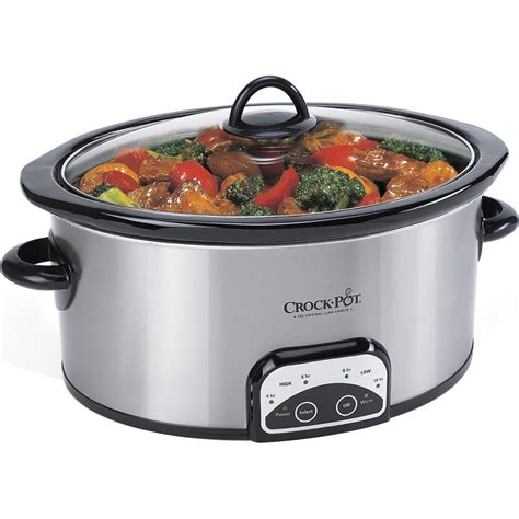 Crock-Pot Smart-Pot 6-Quart Slow Cooker, Brushed Stainless Steel with Timed Oval Automatic ...